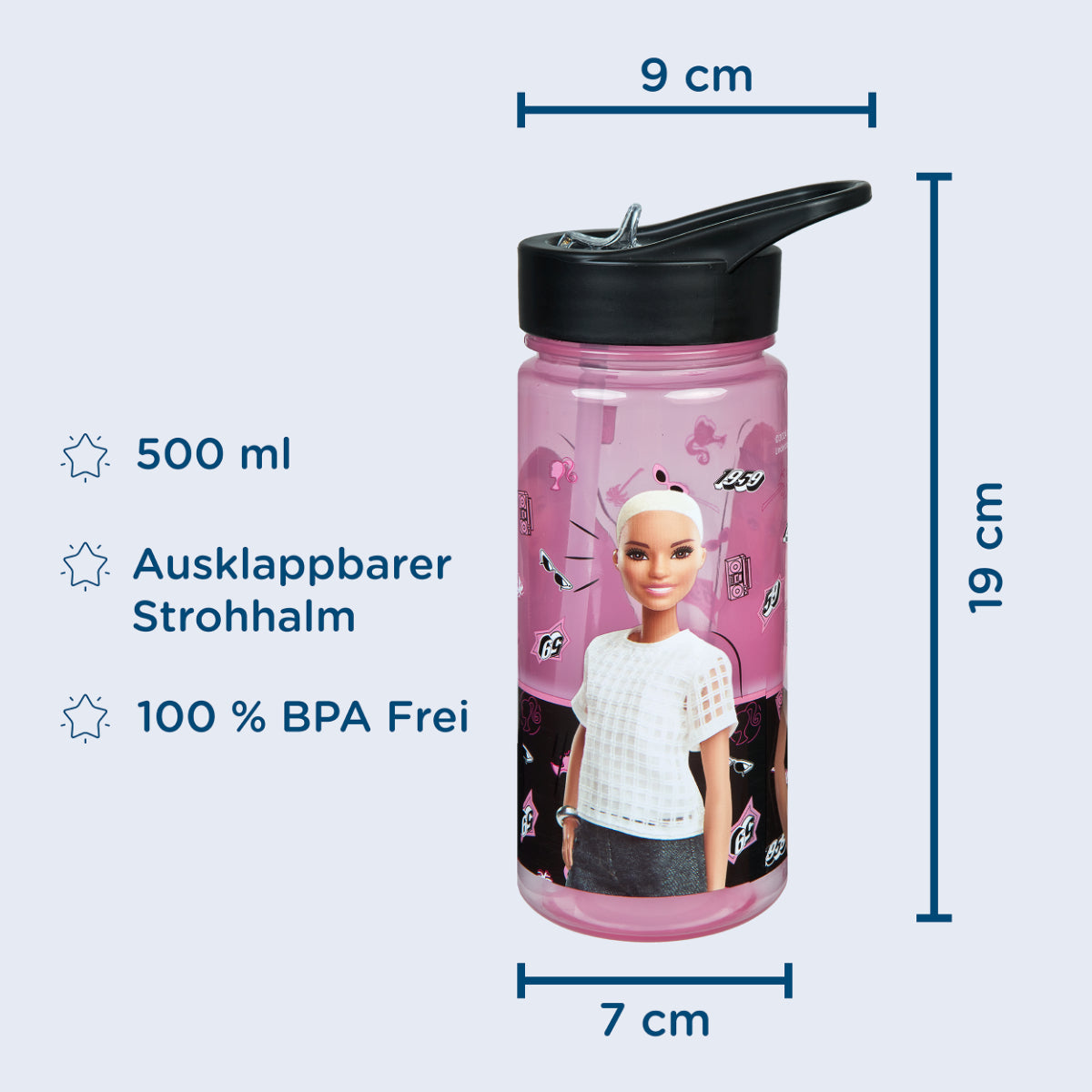 Barbie Trinkflasche 500 ml Kinder Wasserflasche Schule Sport Alltag