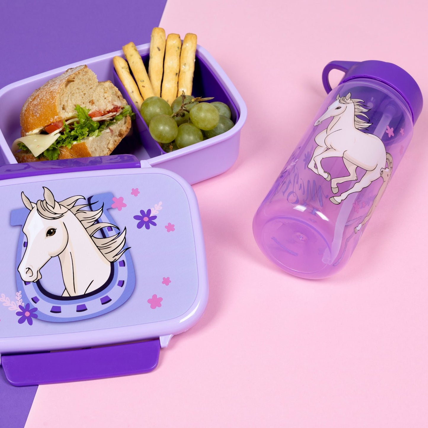 Magic Horse 500 ml Kinder Trinkflasche lila Wasserflasche für Alltag Schule und unterwegs