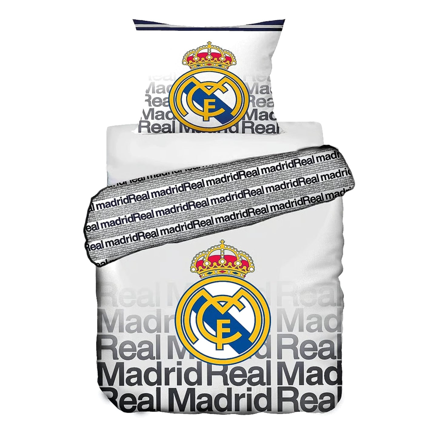 Real Madrid Bettwäsche Set Weiß Bettbezug Kissenbezug Baumwolle 140 × 200 cm