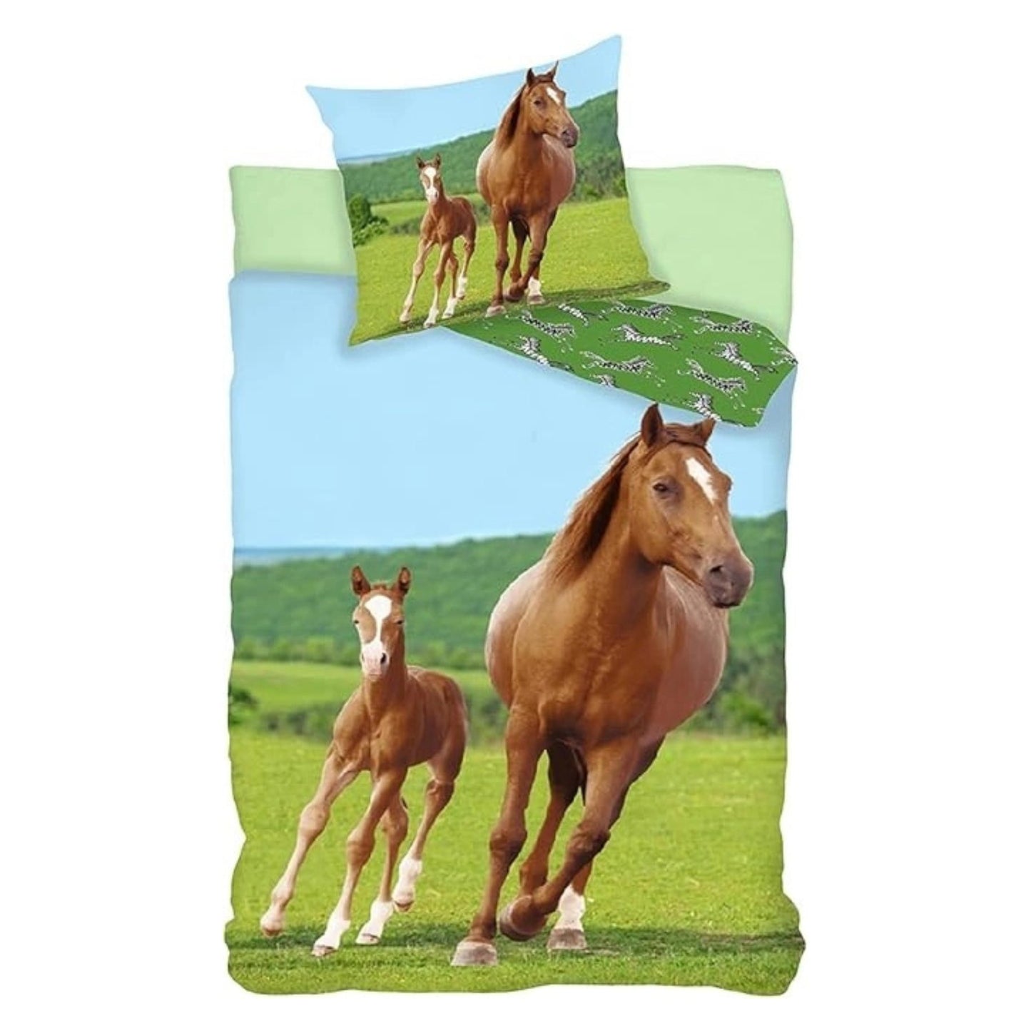Pferd Bettwäsche Set Mehrfarbig Baumwolle Bettbezug Kissenbezug 140 x 200 cm 60 x 63 cm