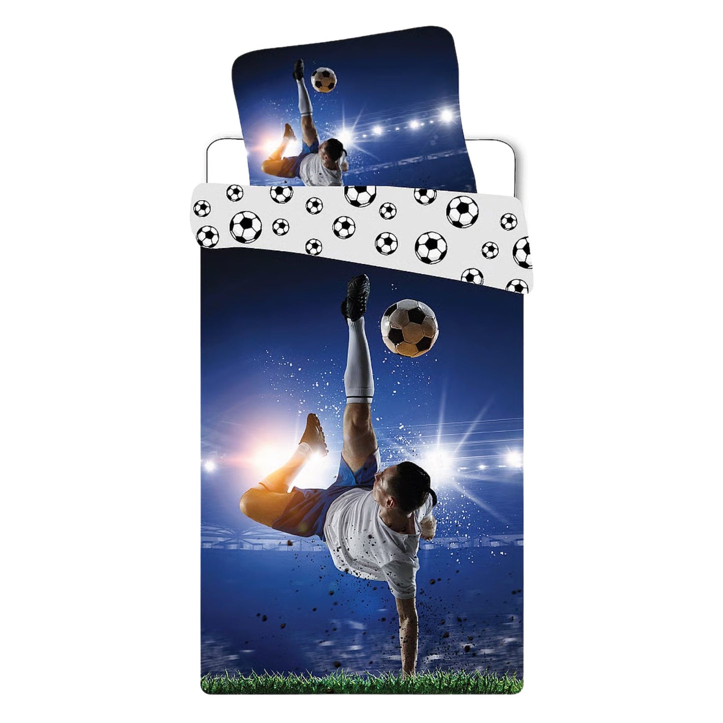 Fußball Bettwäsche Set Blau Bettbezug Kissenbezug Baumwolle 140 × 200 cm