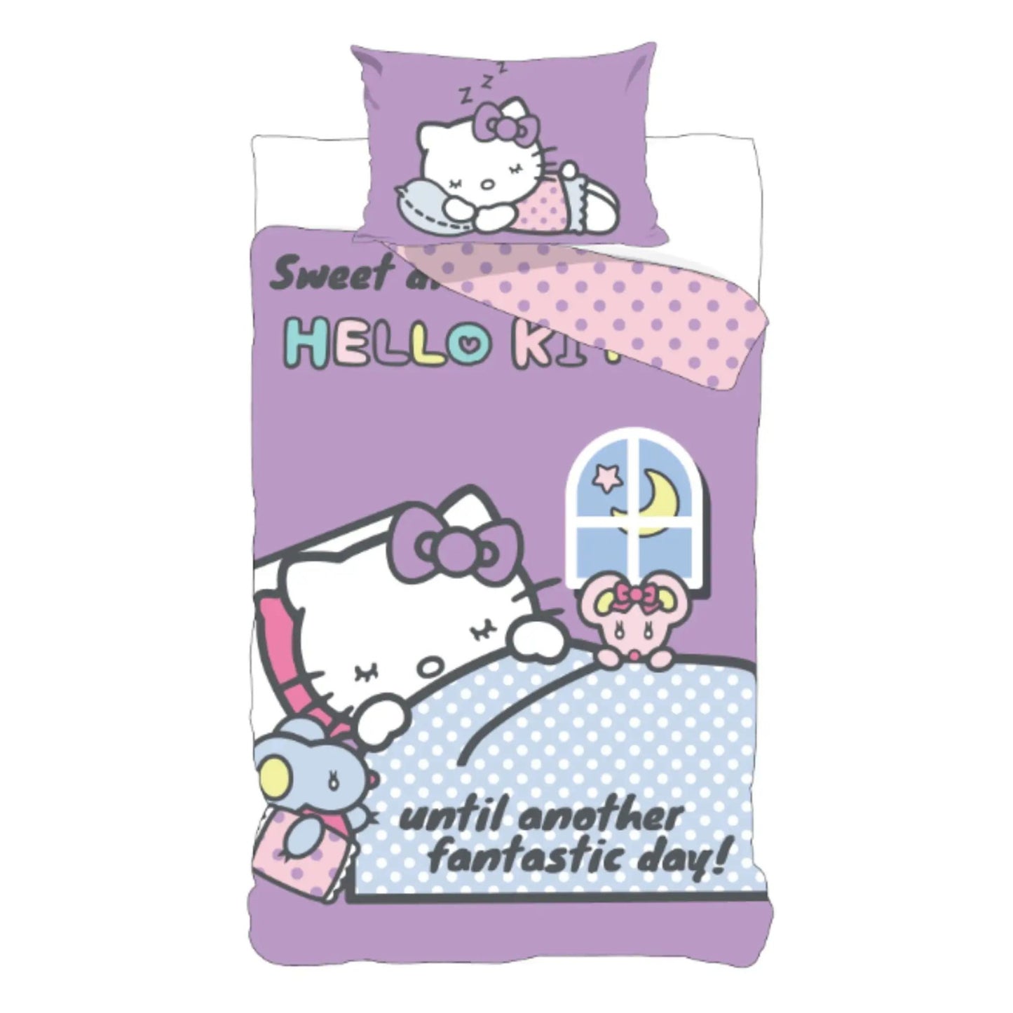 Hello Kitty Kinder Bettwäsche Lila Baumwolle Bettbezug 140 x 200 cm Kissenbezug 60 x 63 cm