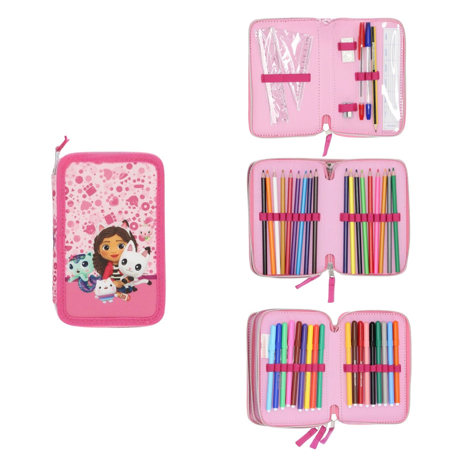 Gabby’s Dollhouse Federmäppchen Kinder 44 teilig gefüllt in Rosa für Schule und Freizeit