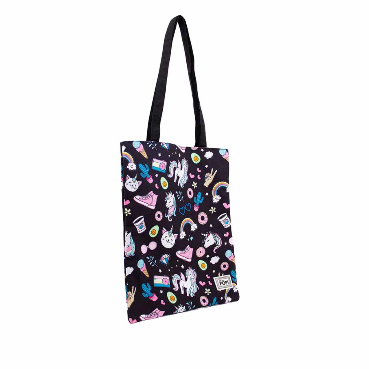 Oh My Pop Illusion Tote Bag schwarz Einkaufstasche mit Innenfutter und Tasche 33 x 40 cm