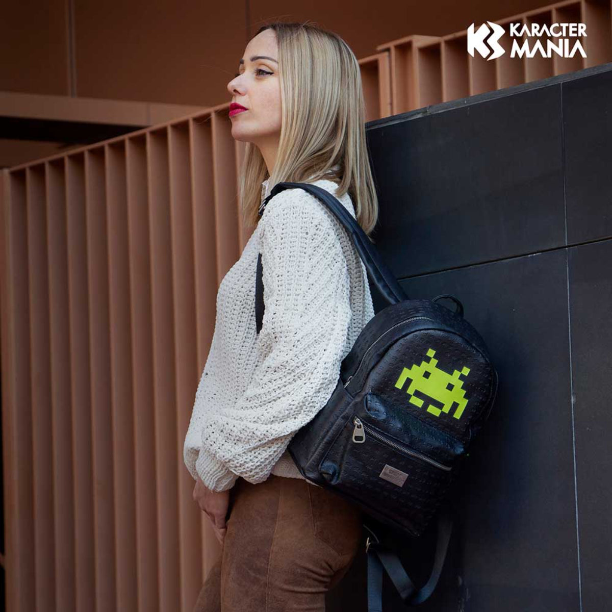 Space Invaders Alien Rucksack Schwarz Fashion Backpack Schule Freizeit Alltag