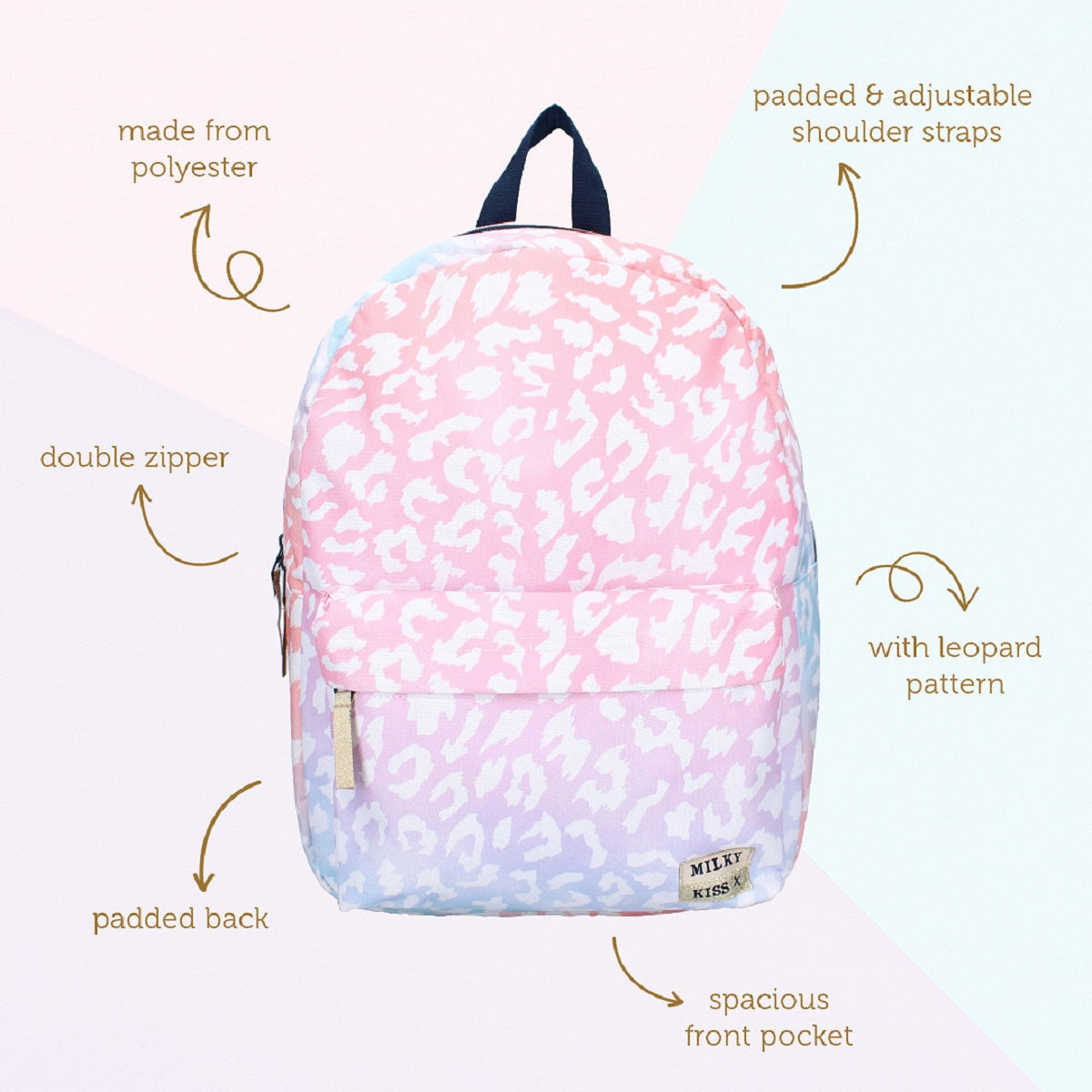 Milky Kiss Bold Style Rucksack – Auffälliger Rucksack in Rosa und Blau Schultasche