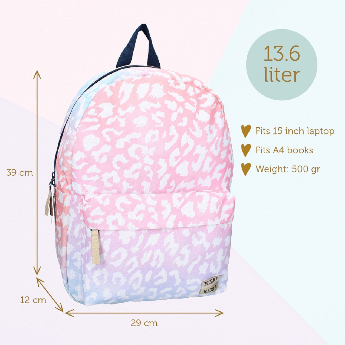 Milky Kiss Bold Style Rucksack – Auffälliger Rucksack in Rosa und Blau Schultasche