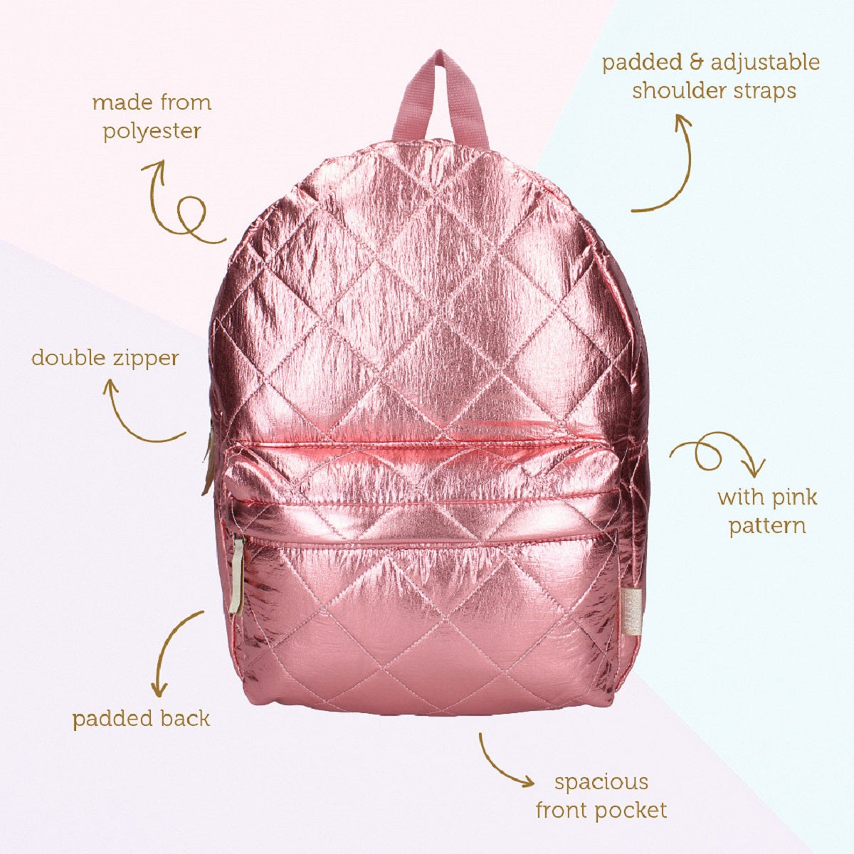 Milky Kiss Rucksack Lush Life – Pinkfarbener Metallic-Look Schule und Ausflüge Bag