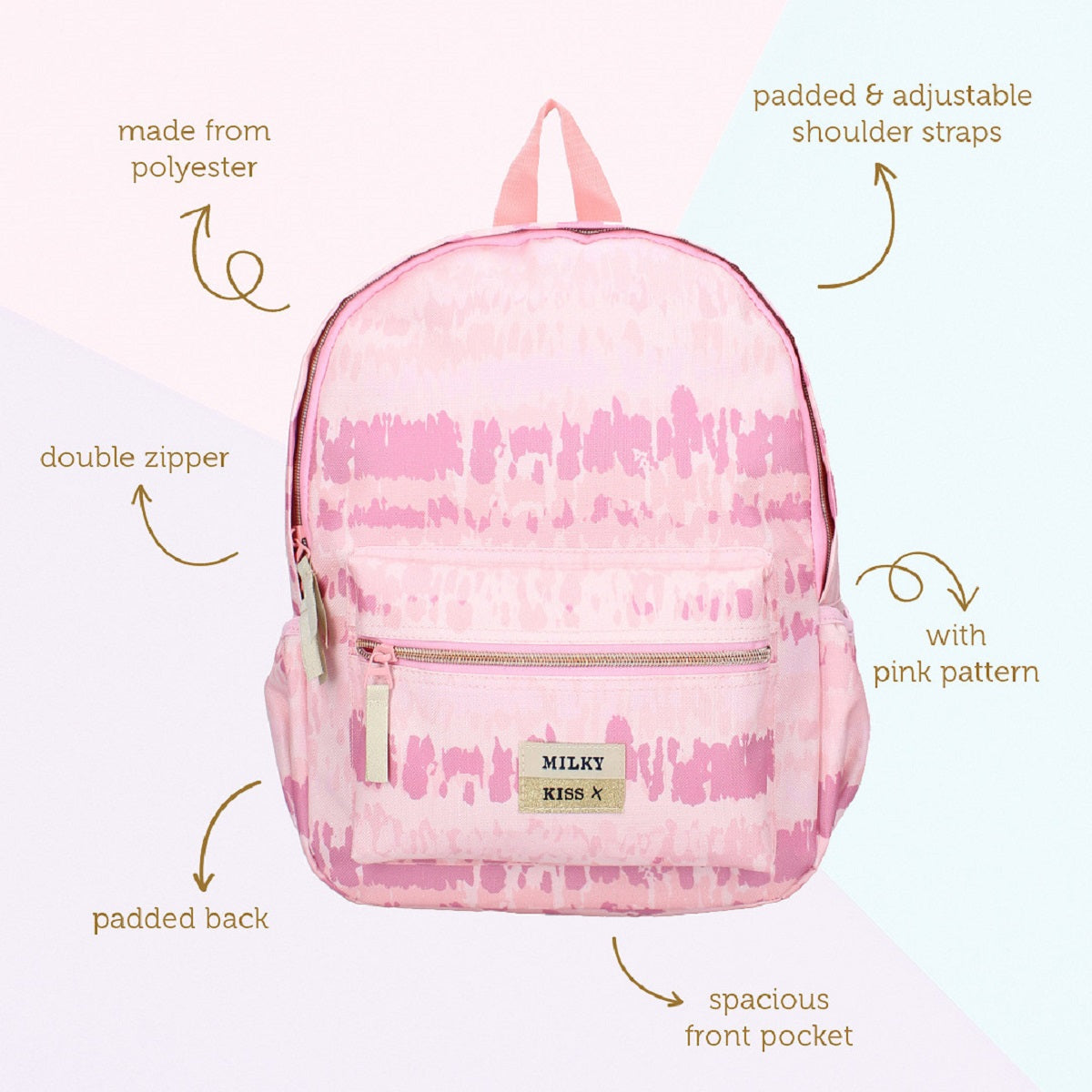 Milky Kiss Love and Laughter Rucksack – Farbiger Rucksack für Mädchen Schultasche