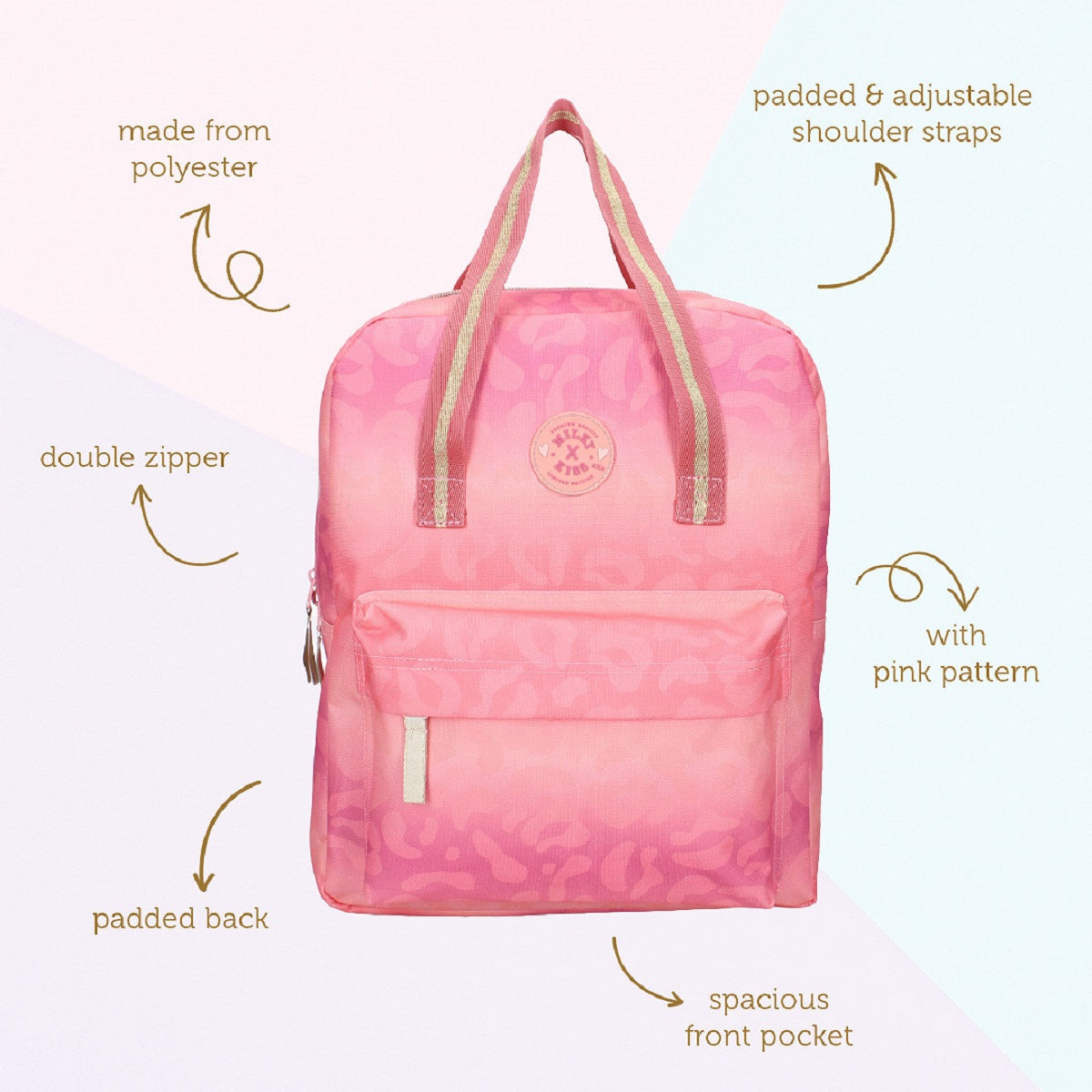 Milky Kiss Love and Laughter Rucksack – Trendige Tasche in Rosa Schultasche