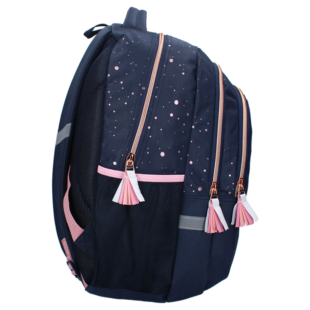 Milky Kiss Rucksack – gepolstert, 3 Fächer, rosa Punkte
