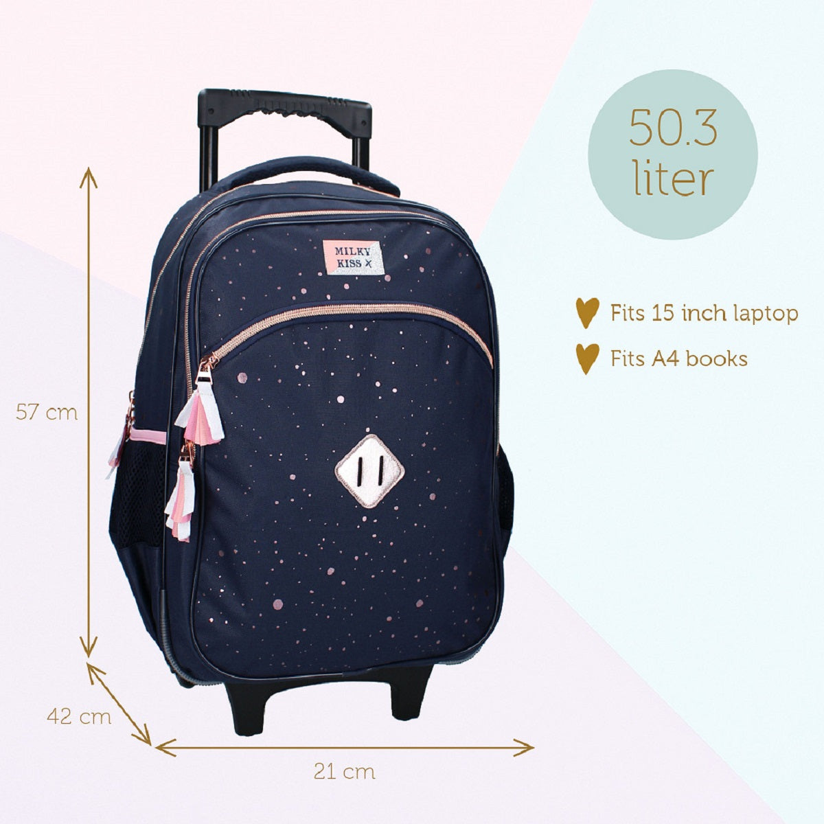 Milky Kiss Trolley-Rucksack Divine Days Dunkelblau mit Punkten