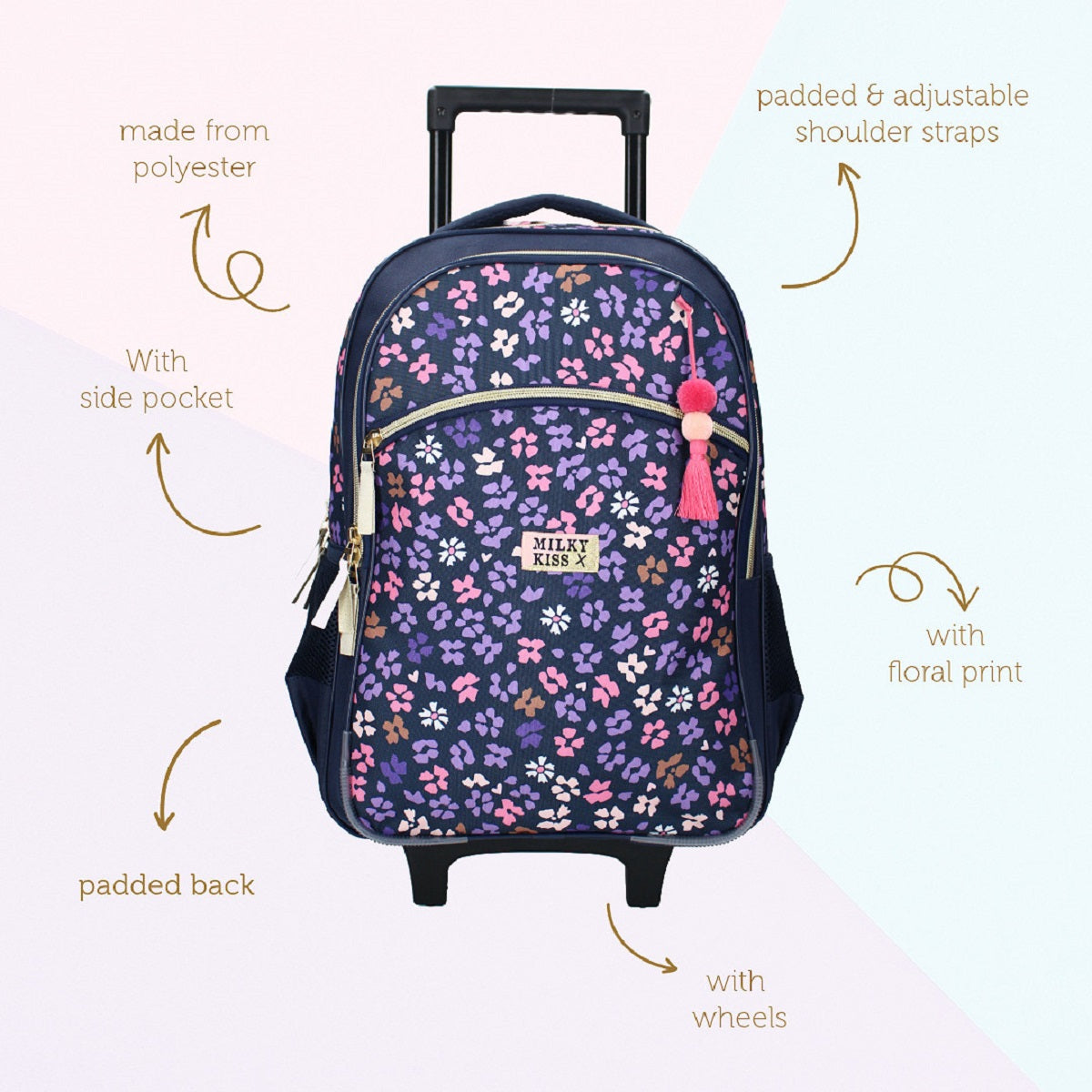 Milky Kiss Trolley-Rucksack Divine Days Dunkelblau mit Blumen