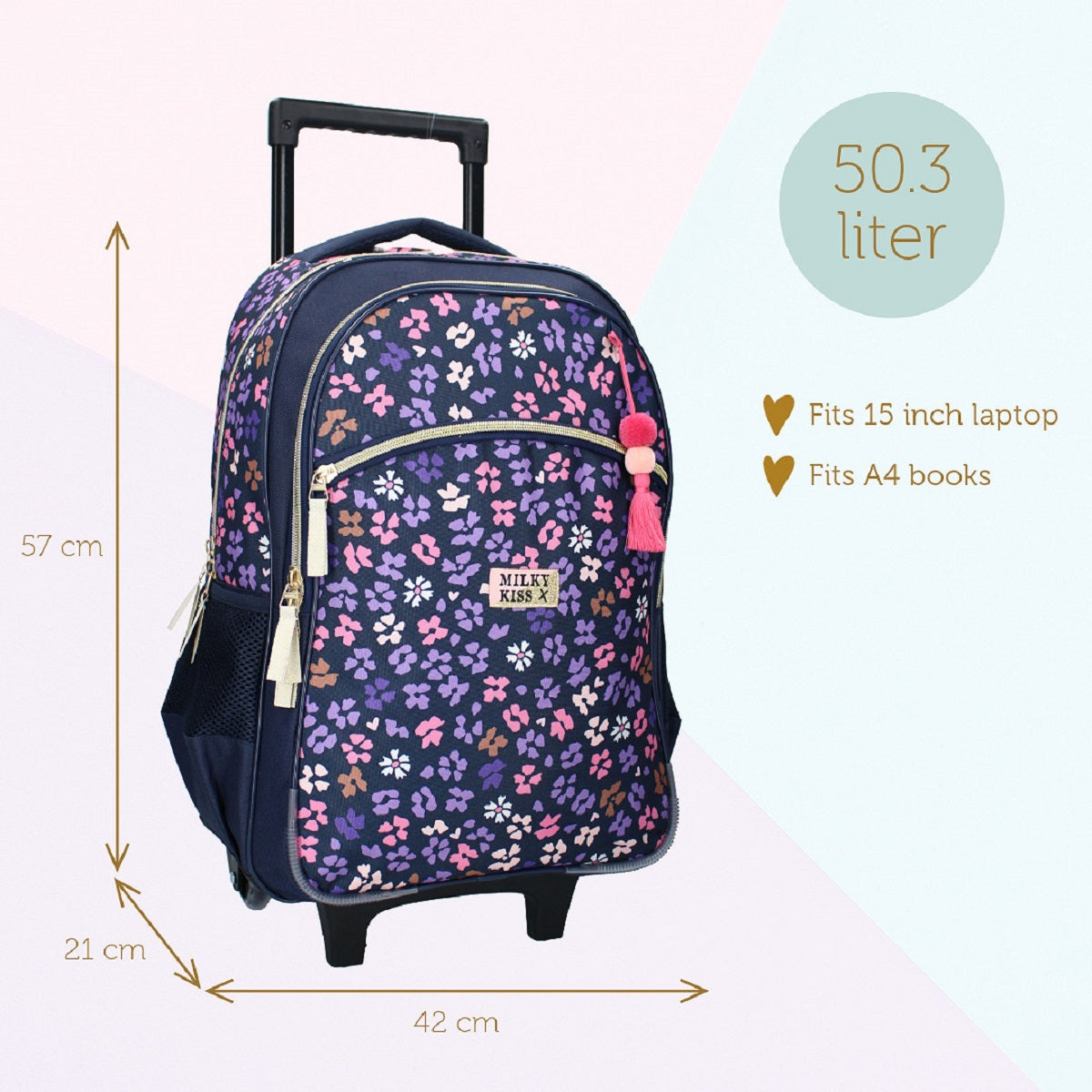 Milky Kiss Trolley-Rucksack Divine Days Dunkelblau mit Blumen