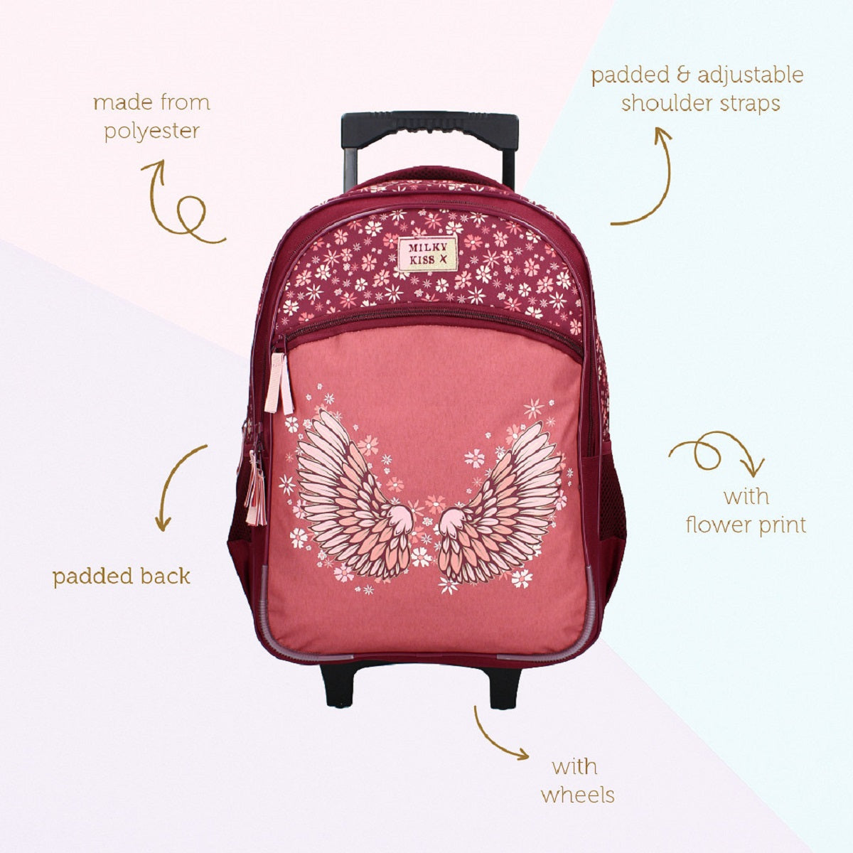 Milky Kiss Trolley-Rucksack Wild Bliss – Lila mit Blumenmuster