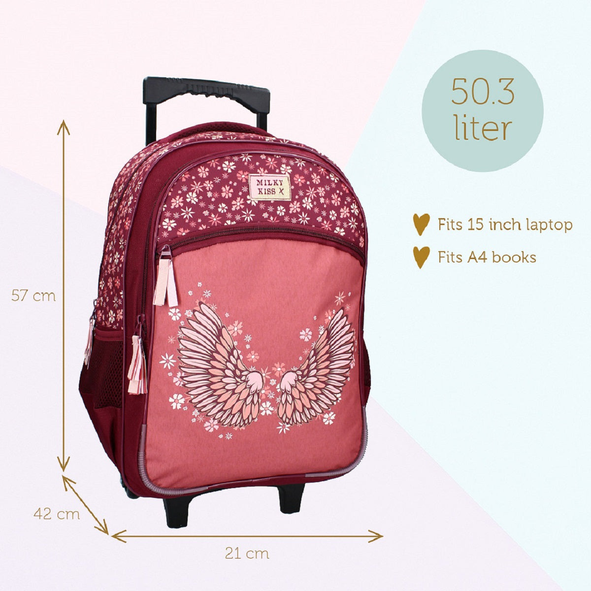 Milky Kiss Trolley-Rucksack Wild Bliss – Lila mit Blumenmuster