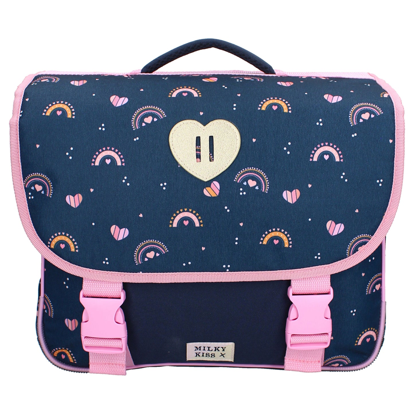 Milky Kiss Rucksack – Blau mit Regenbögen und Griff Schultasche