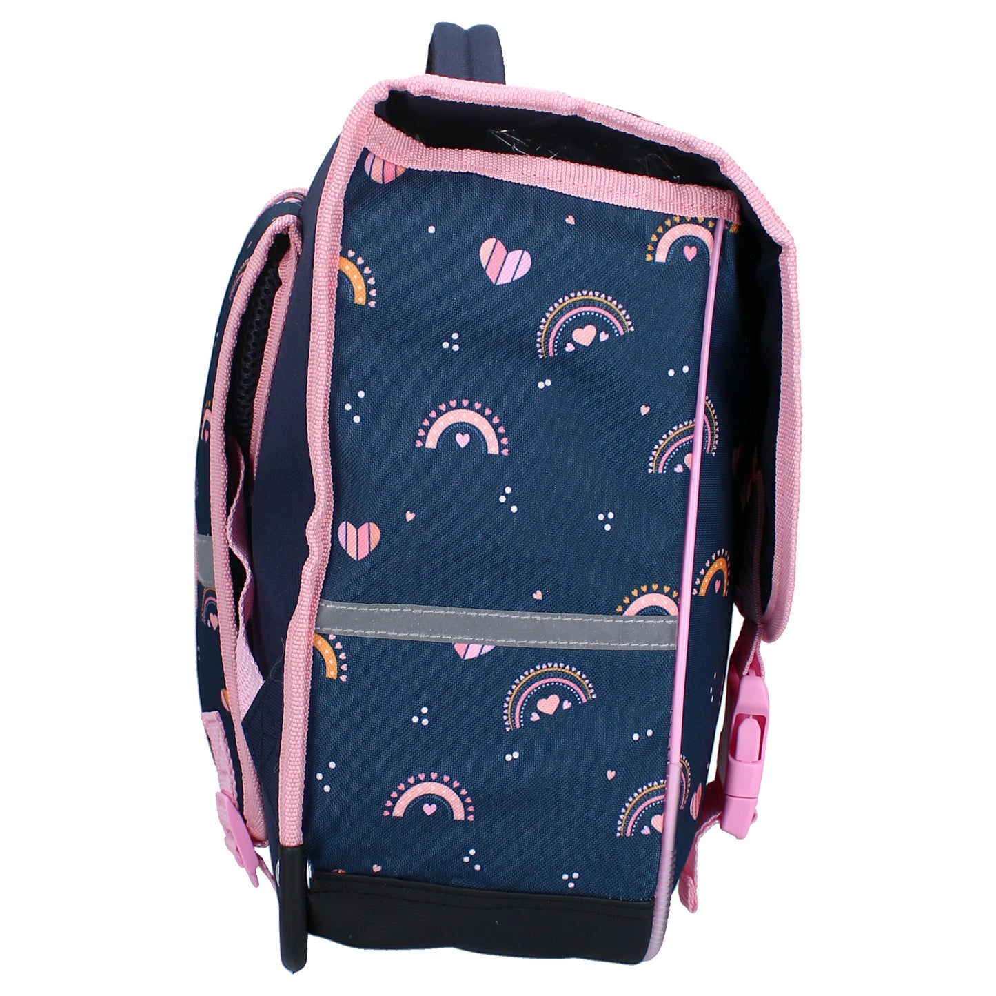 Milky Kiss Rucksack – Blau mit Regenbögen und Griff Schultasche