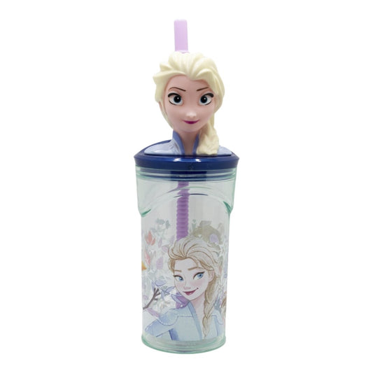 Disney Frozen Becher 3D Kindertrinkbecher 360 ml mit Strohhalm & Figurdeckel