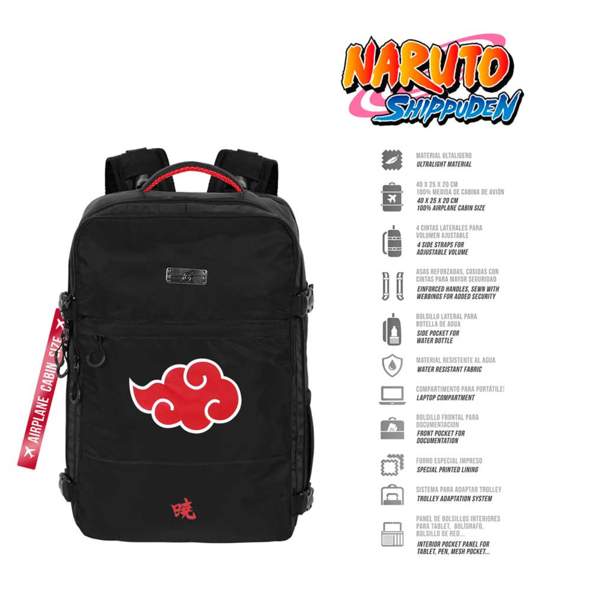 Naruto Handgepäck Rucksack Schwarz 40 × 20 × 25 cm Underseat Backpack