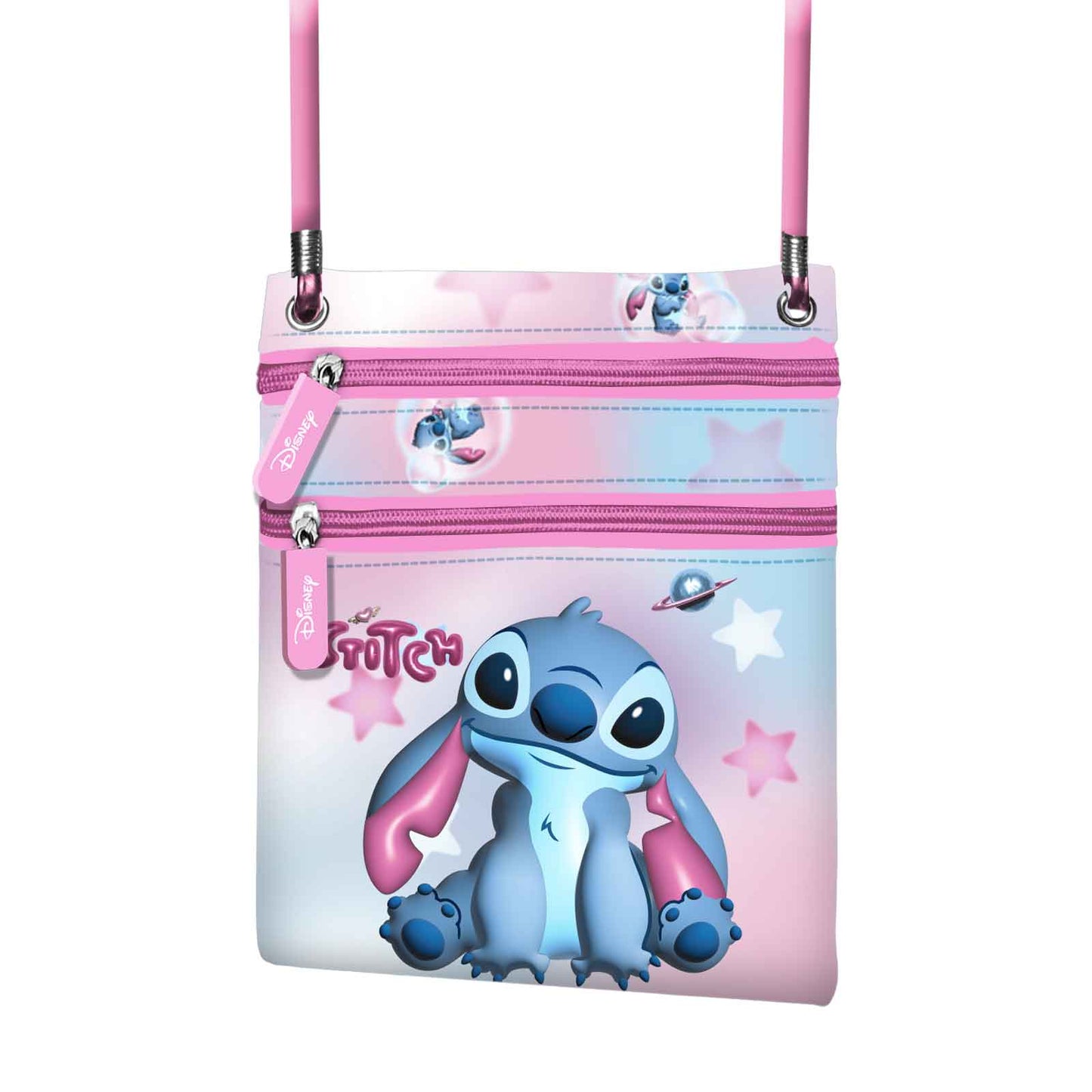 Disney Lilo and Stitch Schultertasche Rosa mit 2 Reißverschlussfächern