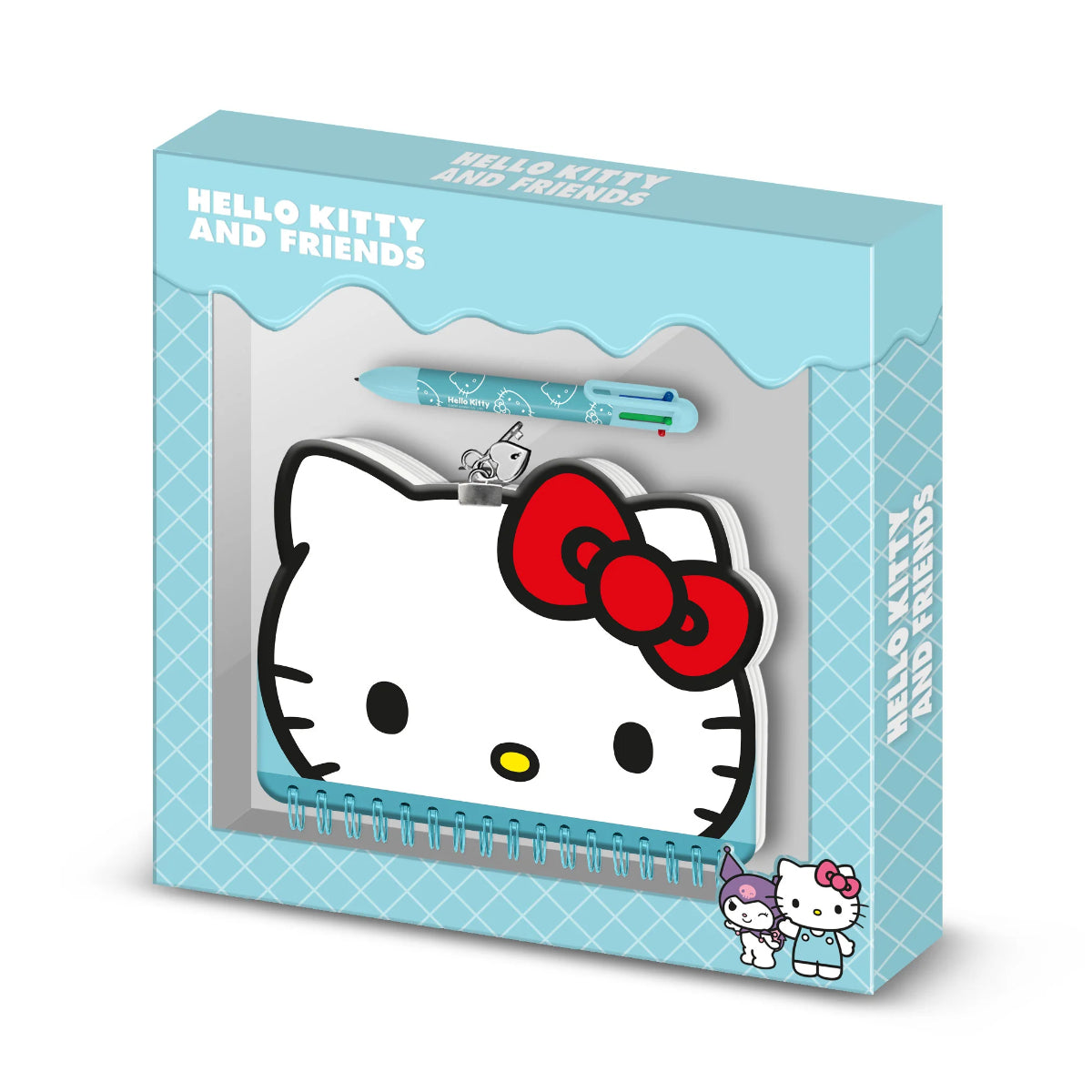 Hello Kitty Tagebuch Set mit 6 Farb Kugelschreiber Schloss und Schlüssel Blau