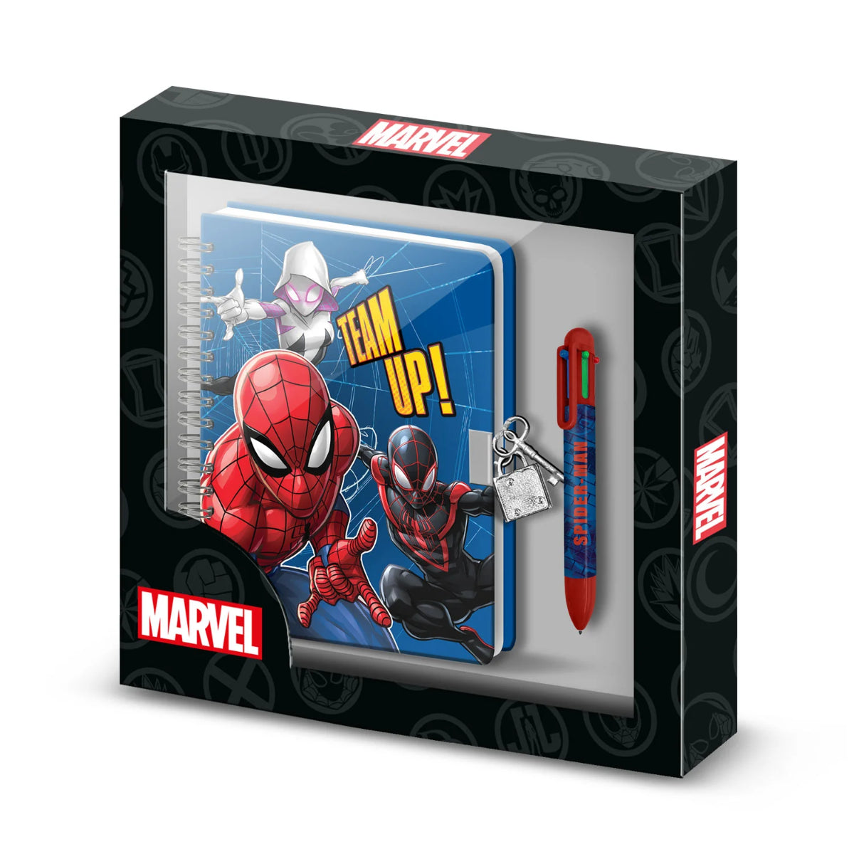 Spiderman Avengers Tagebuch Set A5 mit 6 Farb Kugelschreiber Schloss