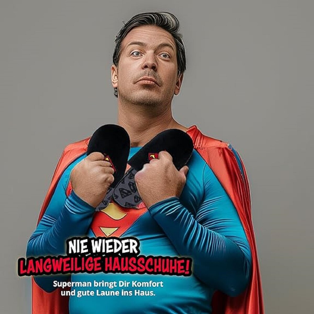 Superman Pantoffeln für Damen und Herren – Bequeme Hausschuhe in Schwarz