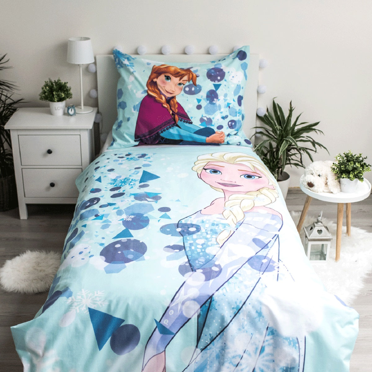 Disney Frozen Baumwolle Bettwäsche mit Glow Effect Bettbezug 140x200 cm & Kissenbezug 70x90 cm