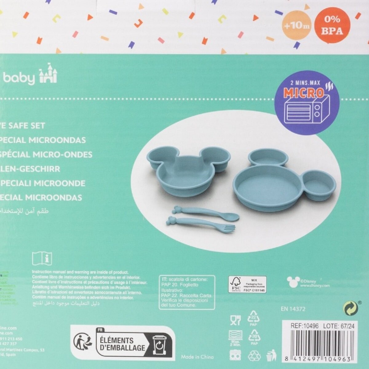 Disney Mickey Mouse Kindergeschirr-Set 4-teilig – Teller, Schale & Besteck in Geschenkbox