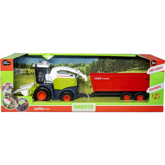JollyVrooom Mähdrescher mit Anhänger – Spielzeug Traktor Set