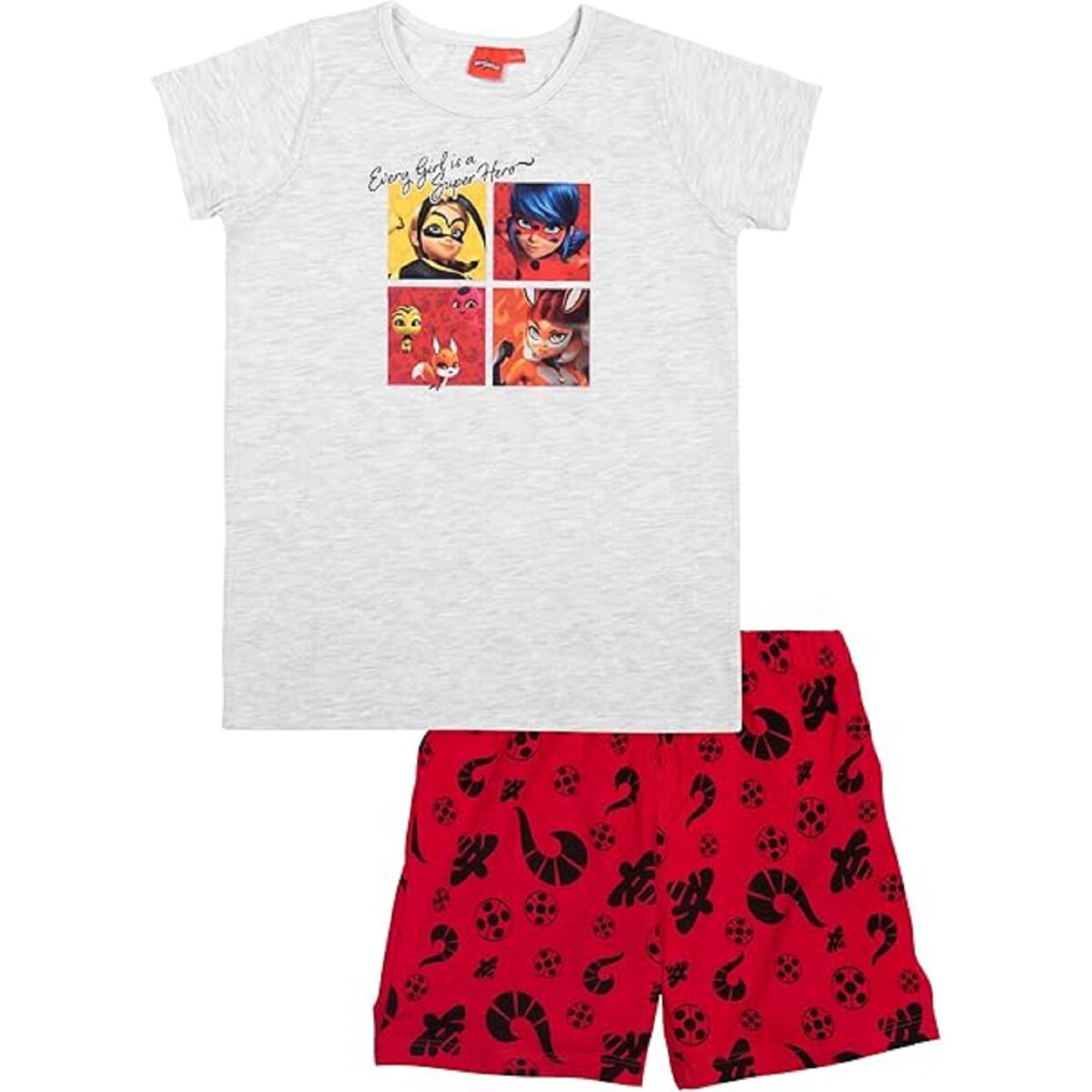Miraculous Ladybug Schlafanzug – Baumwolle Pyjama mit Kurzarm Shirt und Shorts