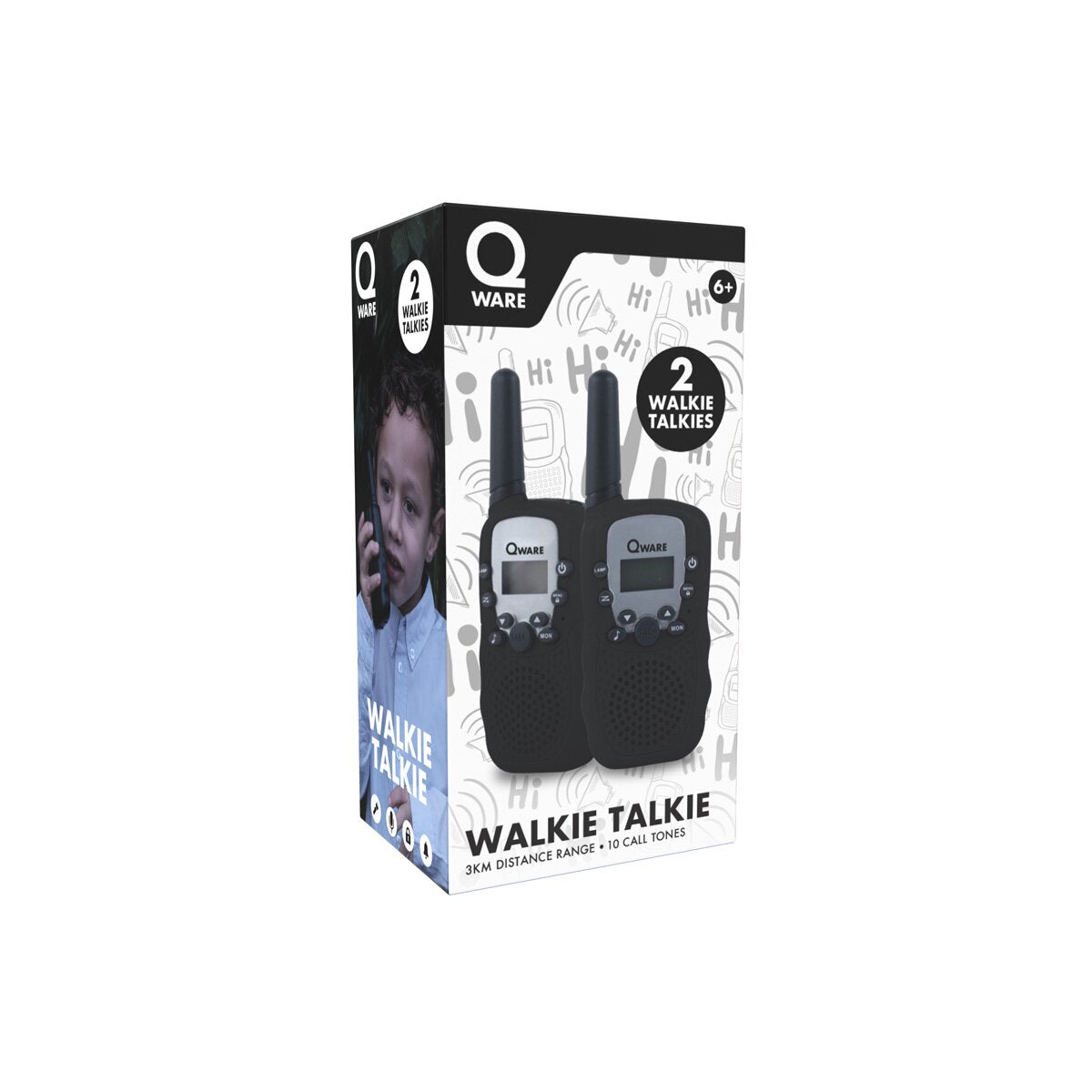 Qware Walkie-Talkie Set – 3 km Reichweite, 10 Kanäle & Taschenlampe