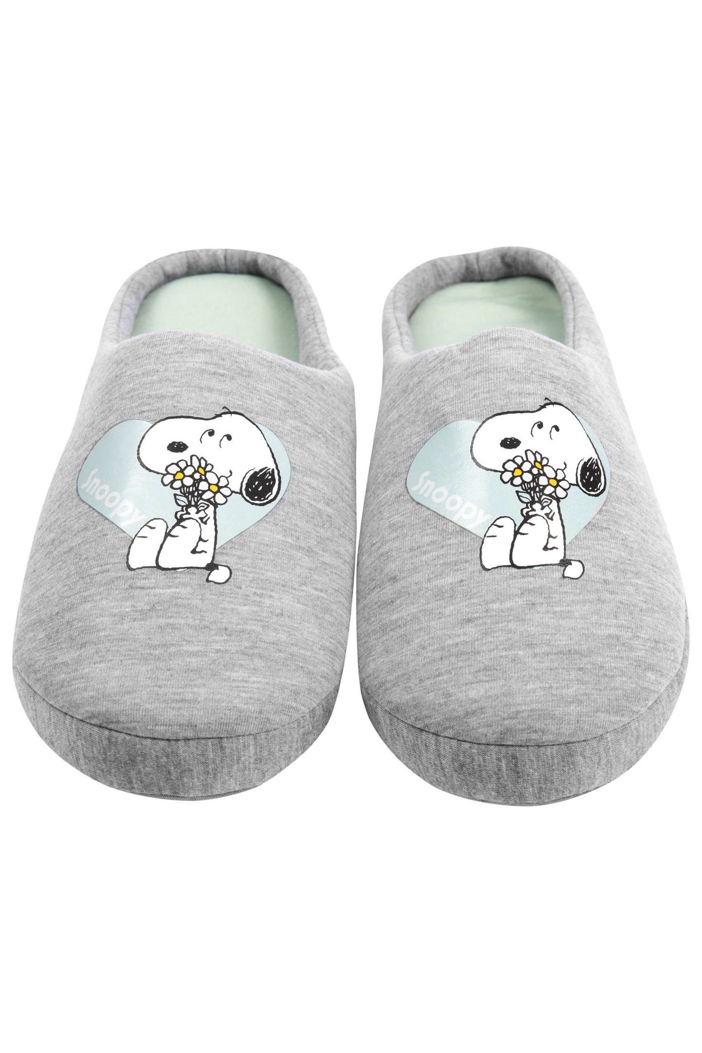 United Labels The Peanuts Hausschuhe für Damen Snoopy - Herz Puschen Slipper Pantoffeln Grau
