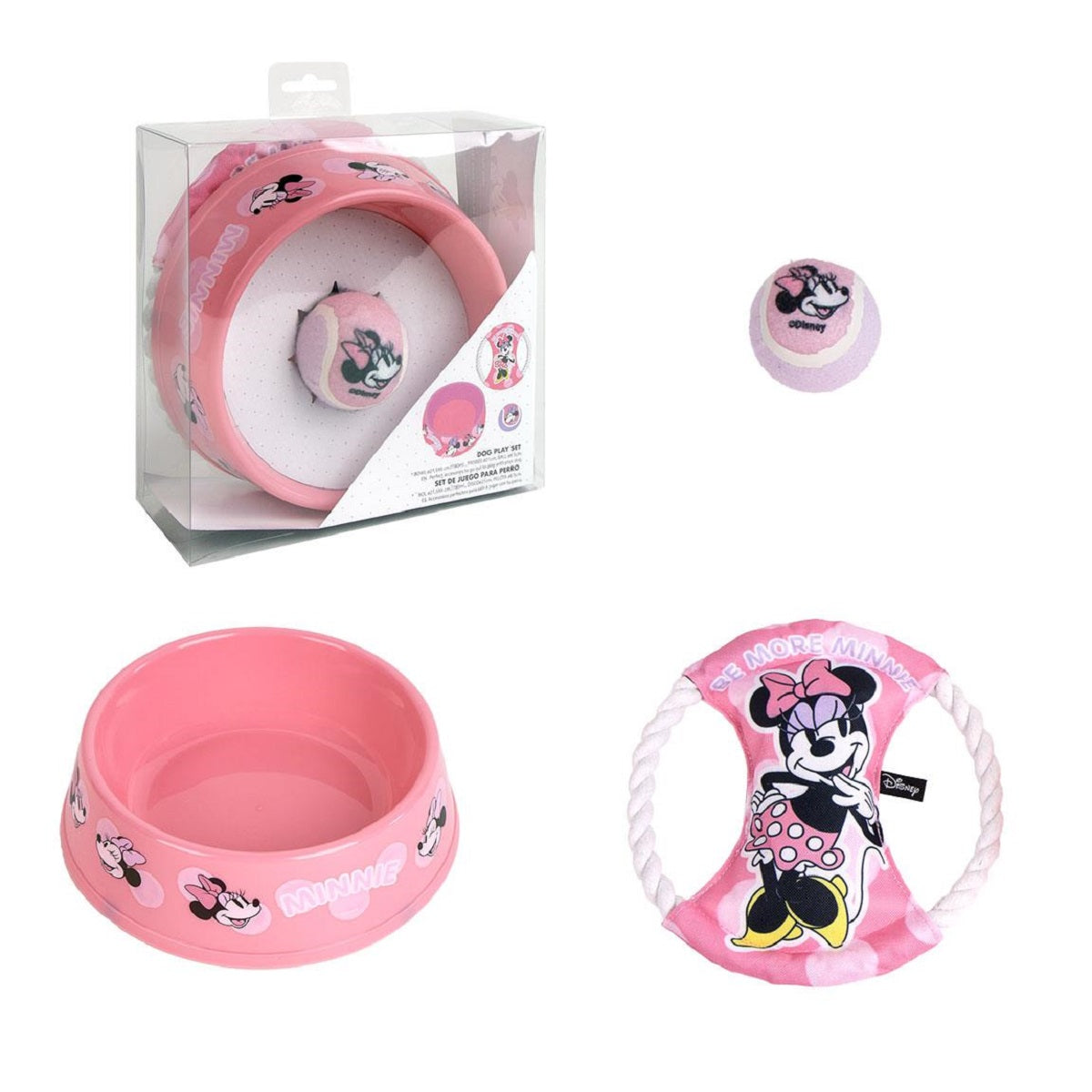 Disney Minnie Mouse Hunde-Set – 3-teilig mit Napf, Spielzeug & Ball