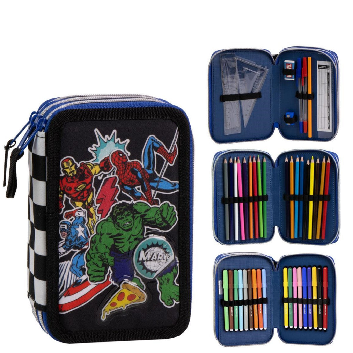 Avengers Federmappe gefüllt – Schuletui & Stiftebox mit Zubehör für Kinder