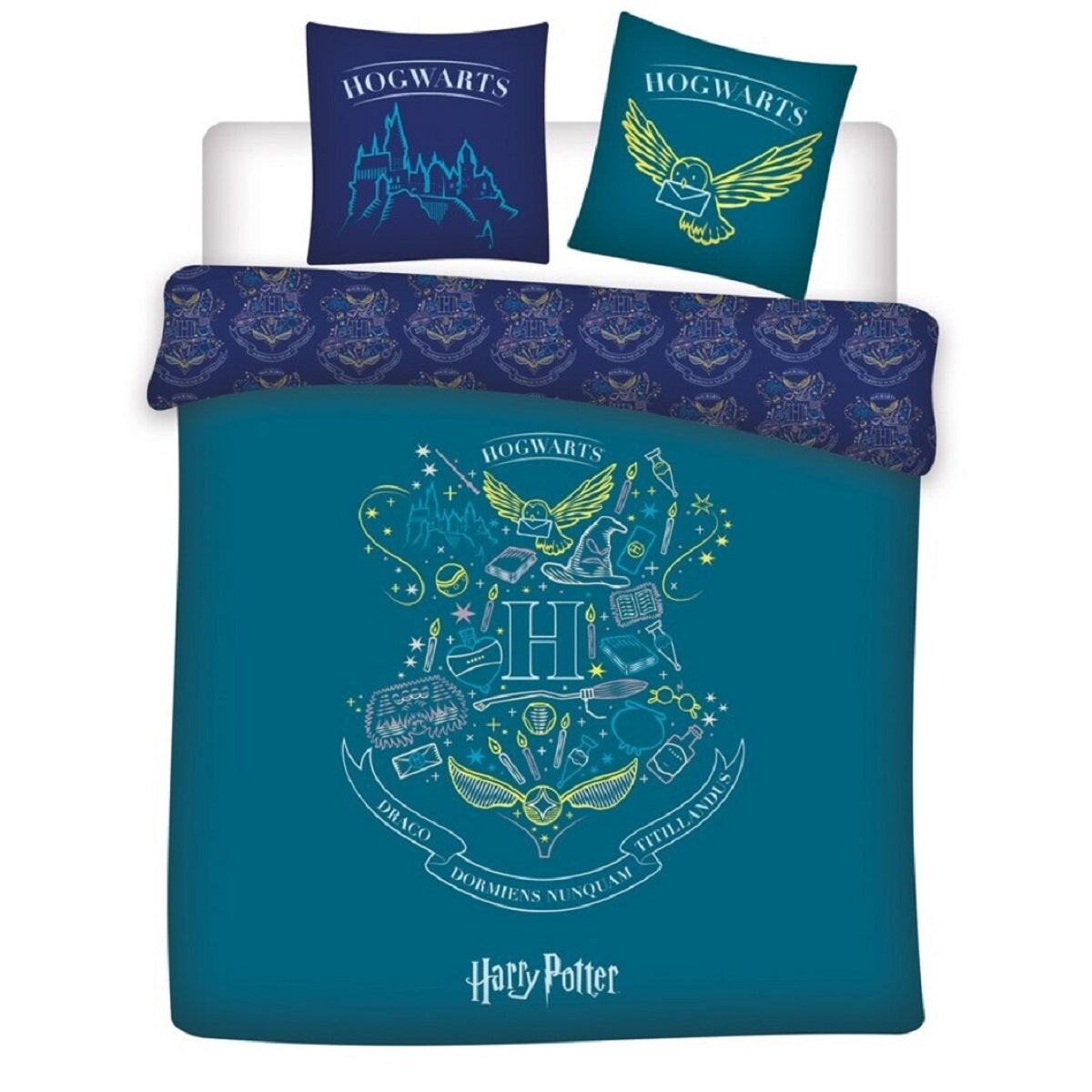 Harry Potter Doppelbettwäsche Set – 1x Deckenbezug 240x220 cm & 2x Kissenbezüge 63x63 cm