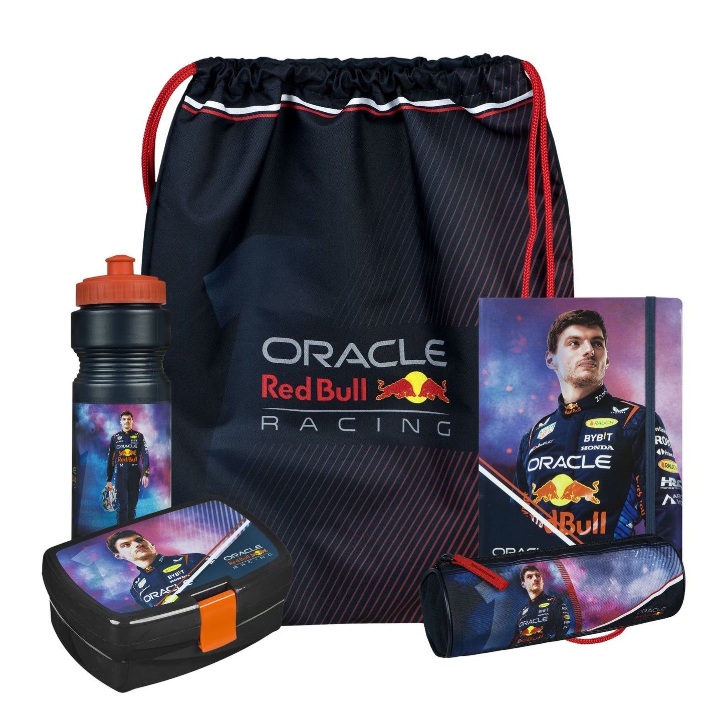 Red Bull Schulstart-Set mit Turnbeutel, Trinkflasche, Brotdose, Mäppchen & Notizbuch