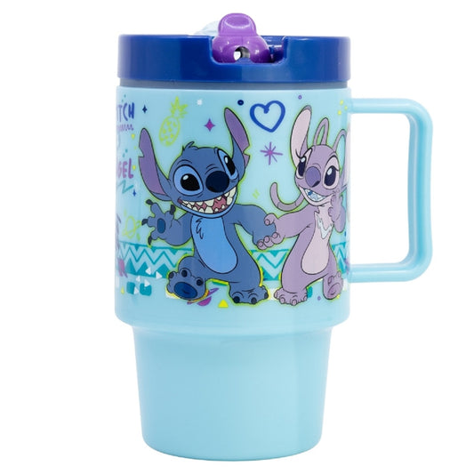 Lilo & Stitch Becher Mikrowellengeeigneter Kunststoffbecher 530  ml mit Schraubdeckel – Motivbecher für Kinder