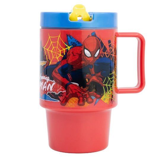 Spiderman Becher Mikrowellengeeigneter Kunststoffbecher 530  ml mit Schraubdeckel – Motivbecher für Kinder