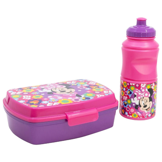 Disney Minnie Mouse 2er Set Kinderflasche (380 ml) und Brotdose im Geschenkkarton