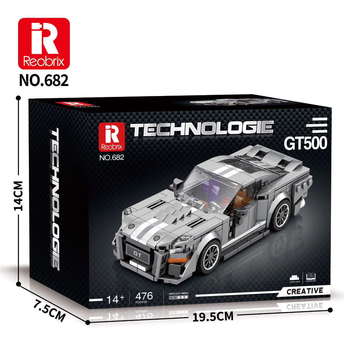 Reobrix 682 Sportwagen 1:24 Klemmbaustein Auto 476 Teile mit Türen