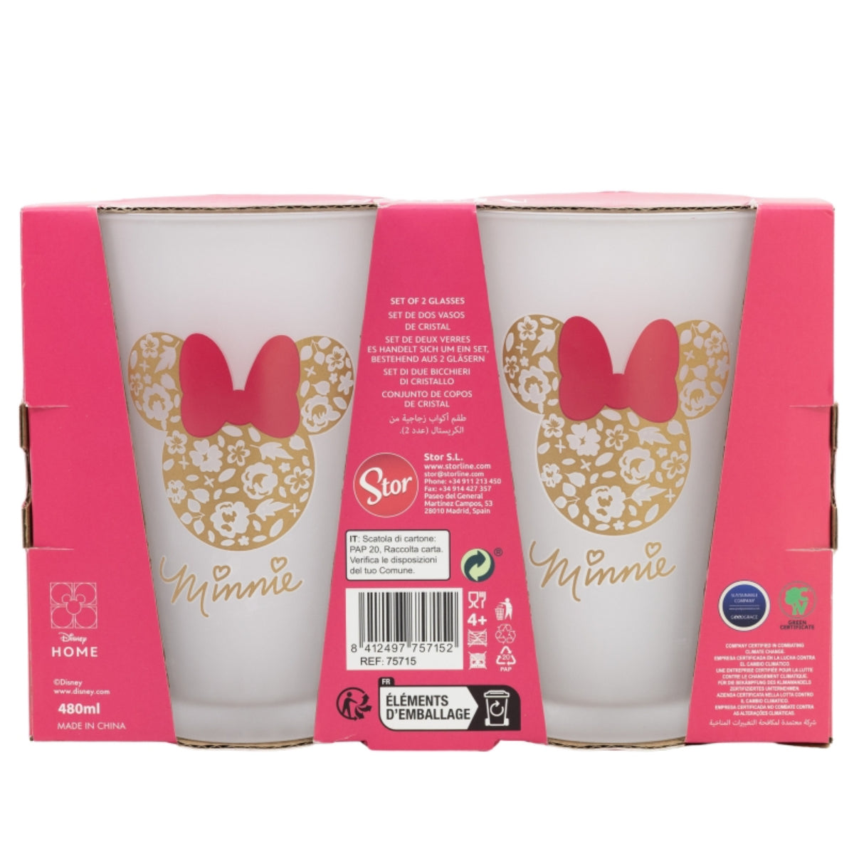 Minnie Mouse Vintage Gläser Set 2-teilig 490ml Disney Trinkgläser