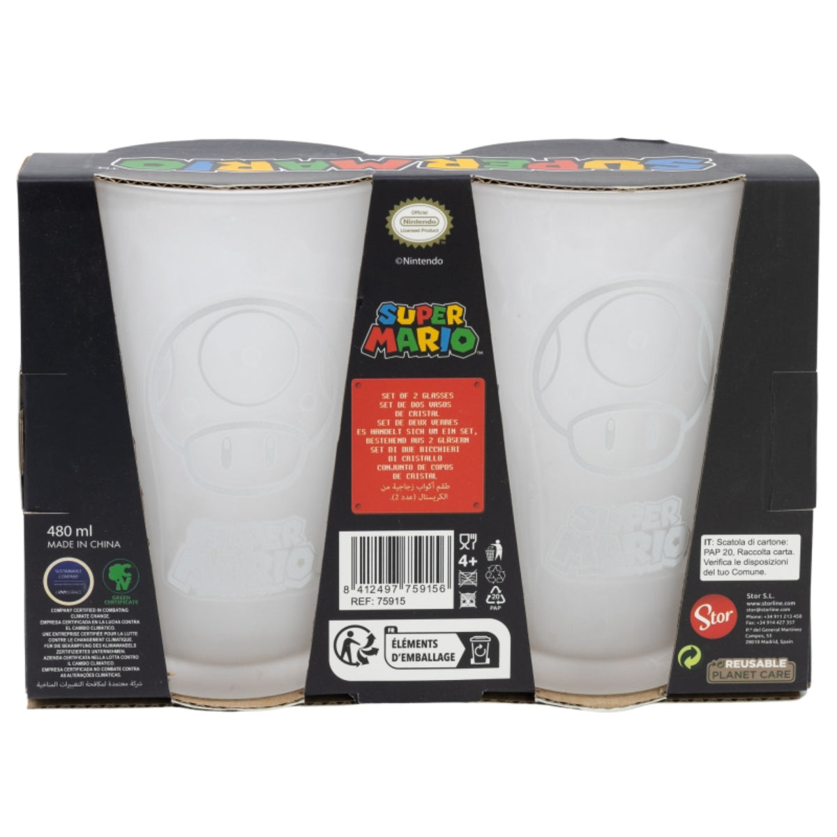 Super Mario Gläser Set 2-teilig – 490ml Tumbler für Gamer & Fans