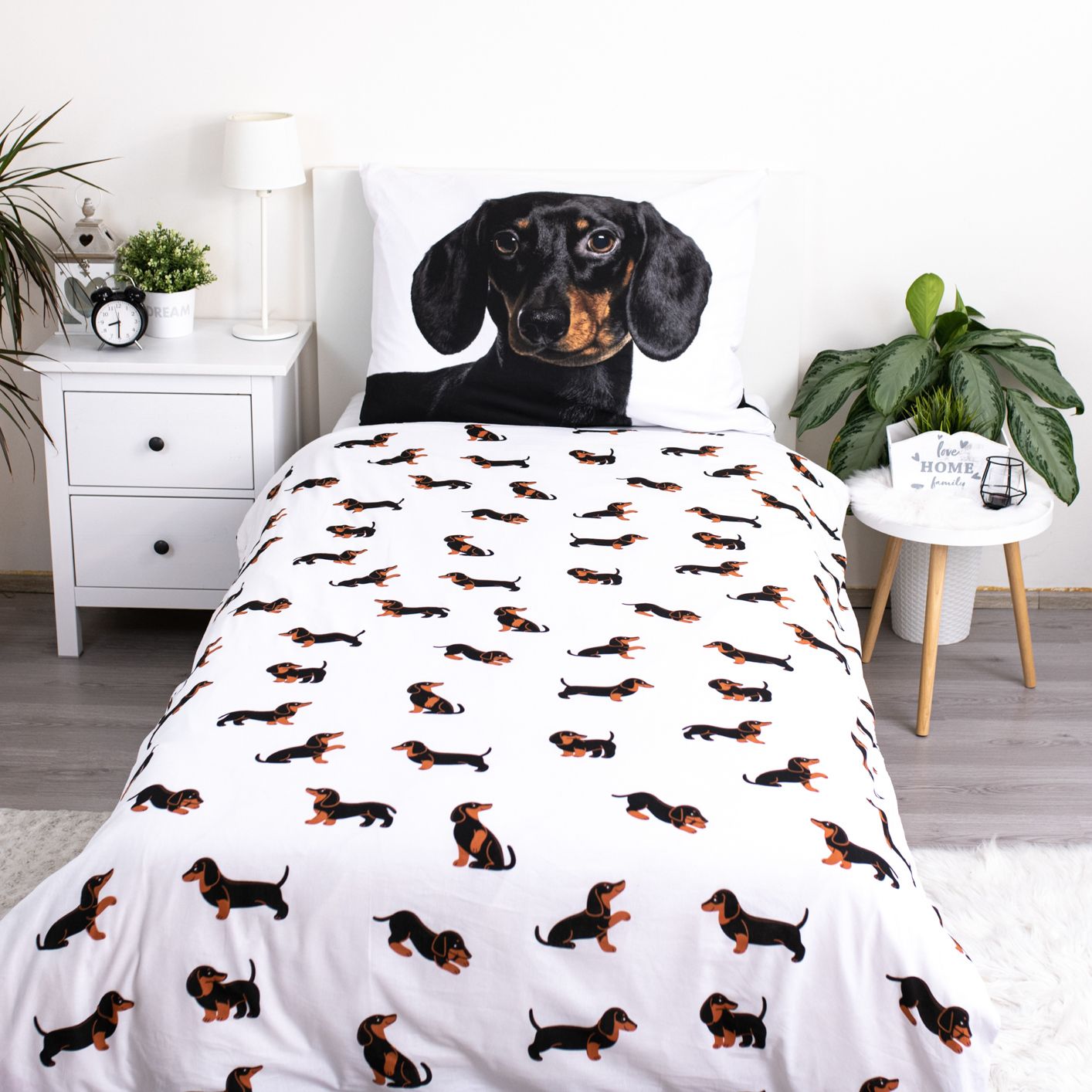 Dachshund Baumwoll-Bettwäsche 140x200 cm Weiches Bettbezug Set mit Kissenbezug 70x90 cm, pflegeleicht & langlebig