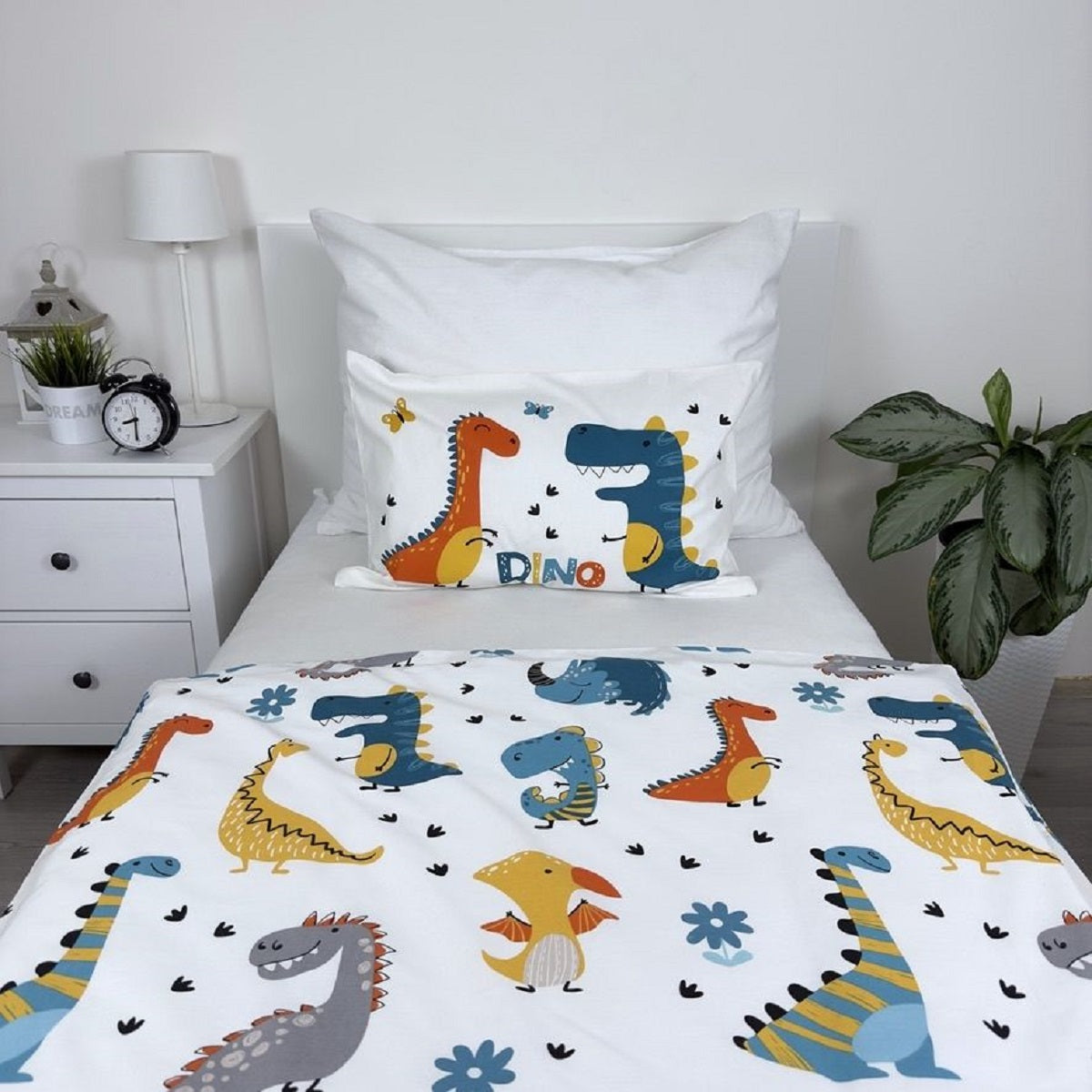 Kinderbettwäsche mit Dino-Design – Bettbezug 100x135 cm & Kissenbezug 40x60 cm