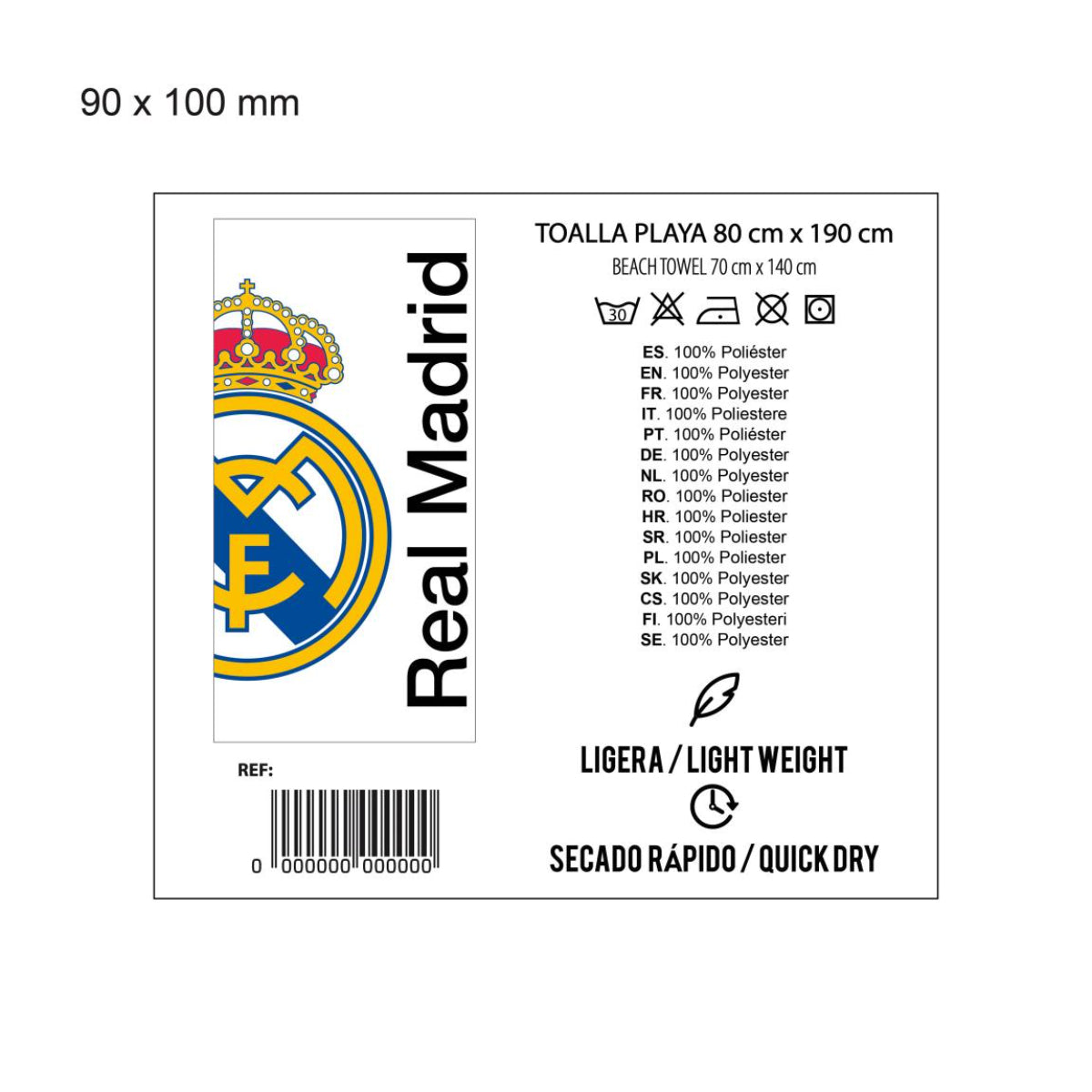 Real Madrid Badetuch 180x90cm Mikrofaser Handtuch für Fitness, Sport & Strand