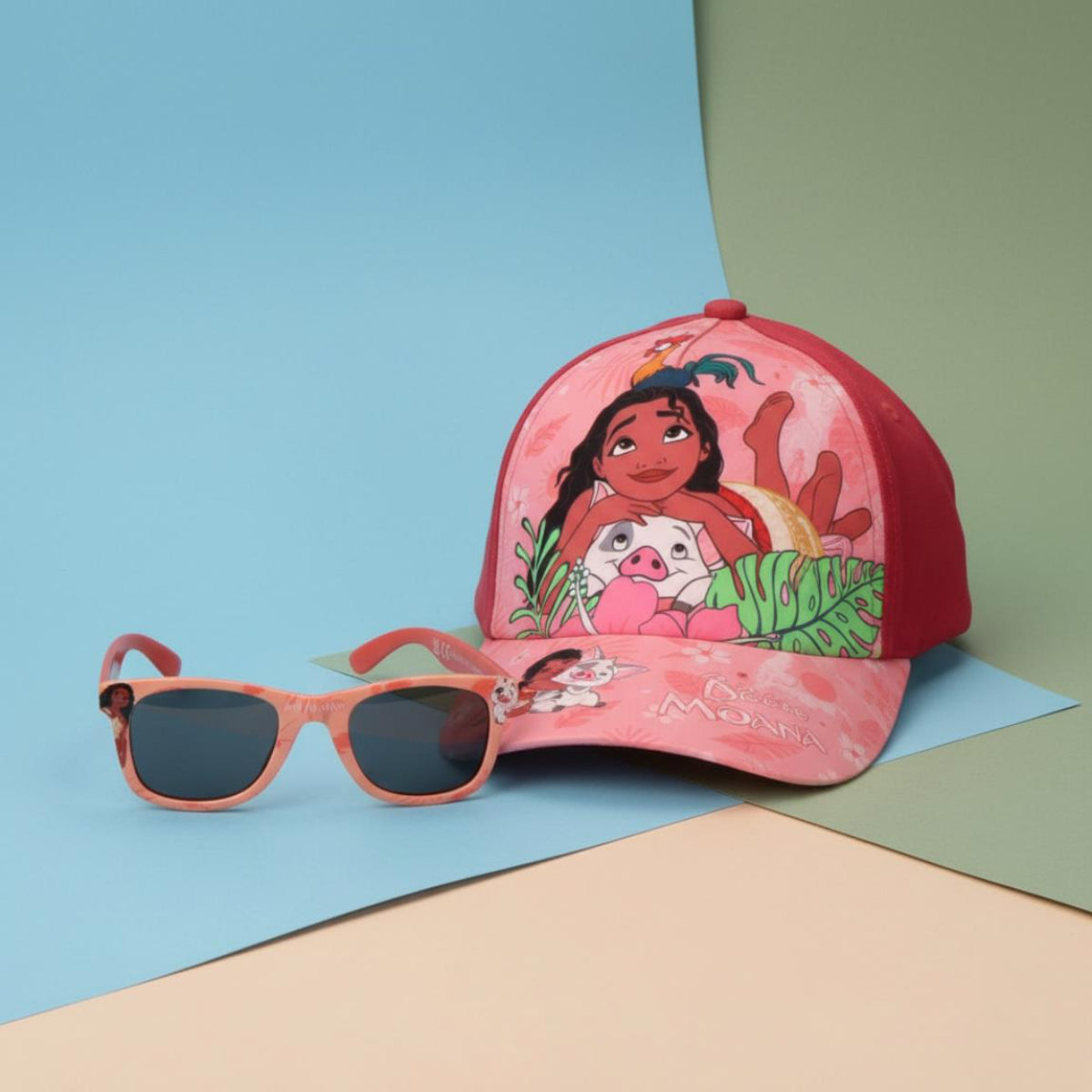 Disney Vaiana Kinder Cap Set mit Sonnenbrille rosa für Sommer Urlaub Strand