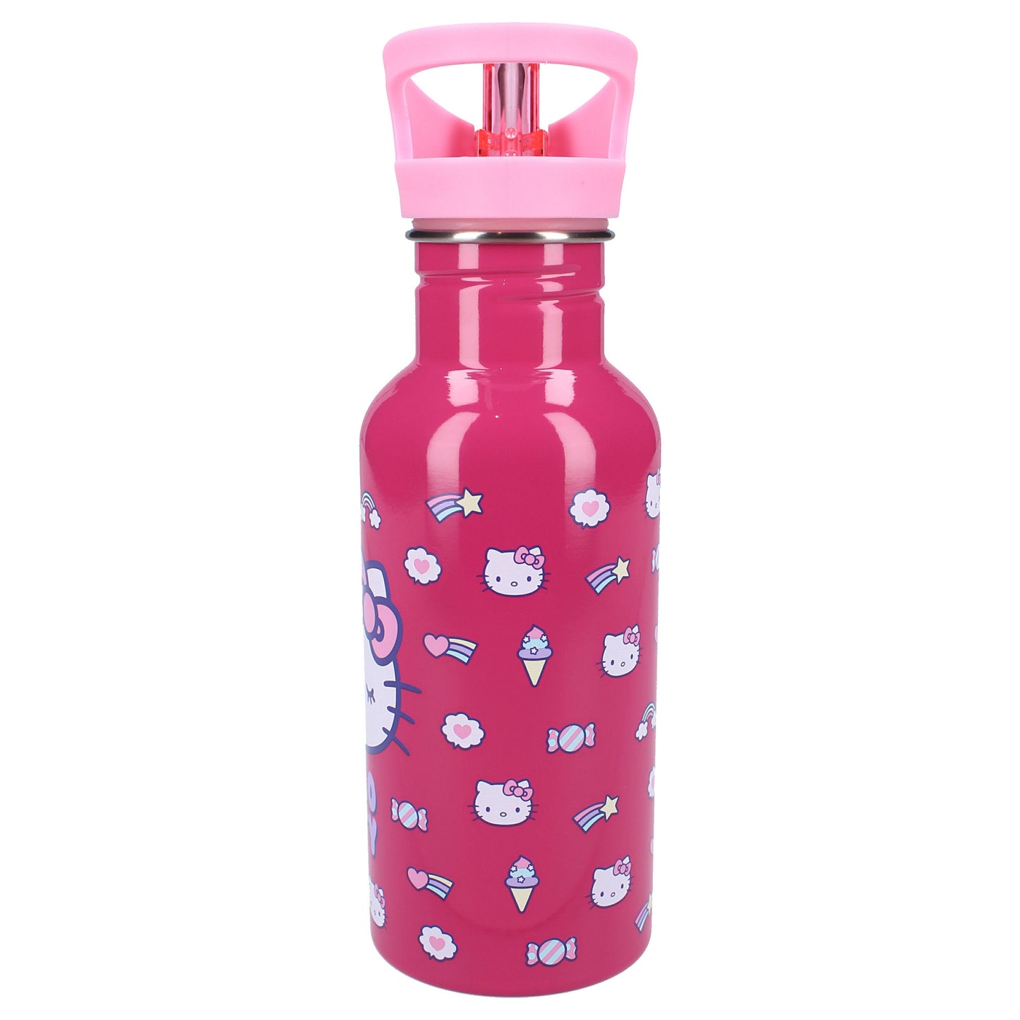 Hello Kitty „Drink Up“ 500ml Trinkflasche Mit Strohhalm und pinkem Henkel