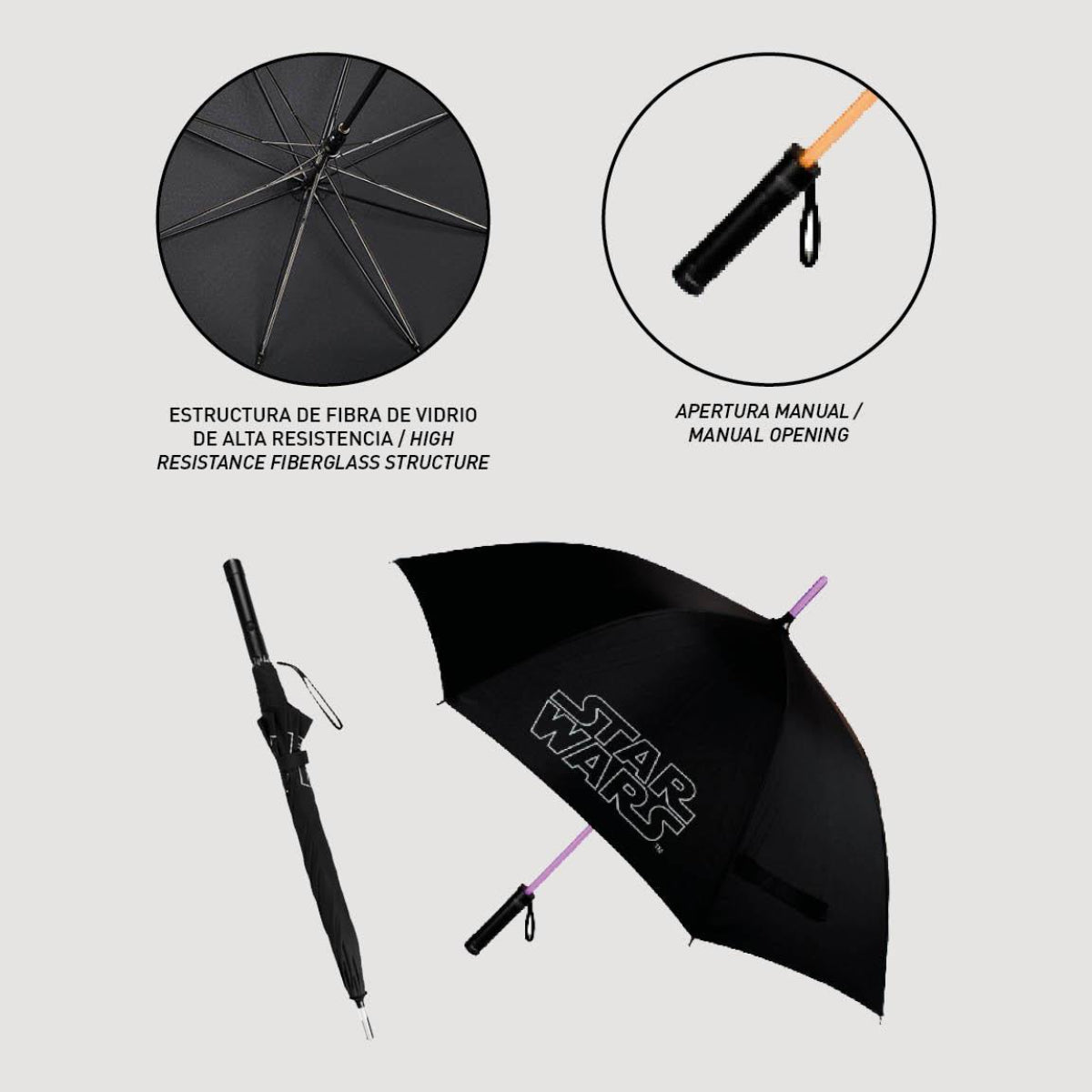 Star Wars Licht-Regenschirm Ø 97 cm Regenschirm Bubble-Schirm & Wetterschutz mit Laser-Licht